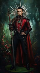 Fototapeta premium A Majestic Figure in Dark Fantasy Style, A Detailed Portraiture in Rich Colors