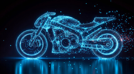 Motorcycle of blue glowing dots. Motorcycle of the particles. Vector illustration