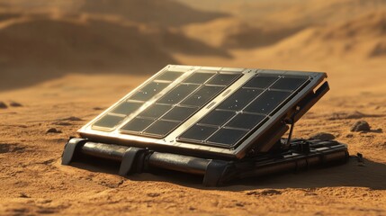 Solar panel on martian surface capturing sunlight for renewable energy exploration