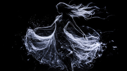 Dance hologram. Girl dancing on a dark background