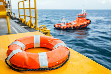 industrial safety still life, maritime backdrop