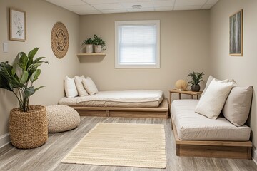 Fototapeta premium Serene Neurodiversity-Inclusive Room with Soft Textures and Earth Tones