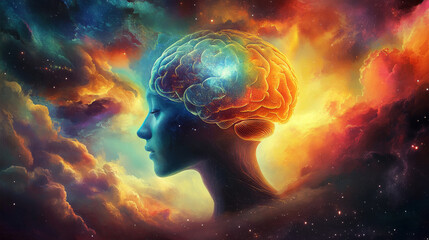 Obraz premium Brain hi-tech technology. Concept of human intelligence. Render illustration of the human brain