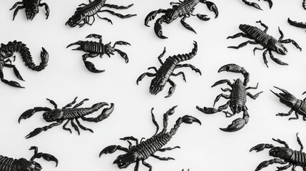 Fototapeta premium Vector seamless background of contours Scorpions on a white background. Pattern of randomly distributed Scorpions.