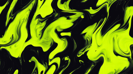 Abstract neon green and black fluid art pattern