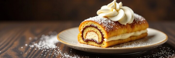 Ladyfingers soaked in coffee and liqueur topped with whipped mascarpone cream, creamy, coffee