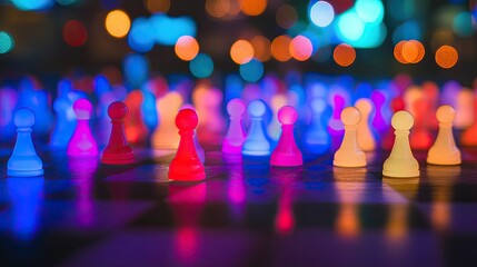 Abstract, colorful, sparkling chess pieces