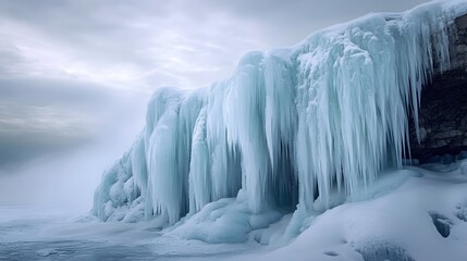 Huge waterfalls frozen into giant ice formations