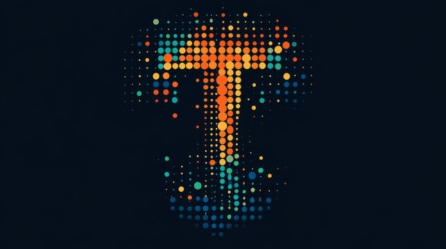 Letter T from the particles. The letter T consists of circles and points. Vector illustration.