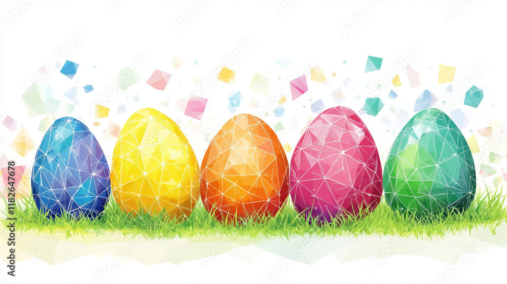 Poster easter consists of points, lines and triangles. the polygon shape in the form of a silhouette eggs o