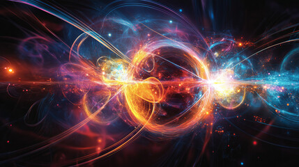 Front loader of particles on a dark background. The front loader consists of geometric shapes. Vector illustration