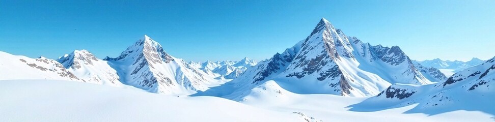 Obraz premium Snow-capped mountains against a clear blue sky, snow, sky