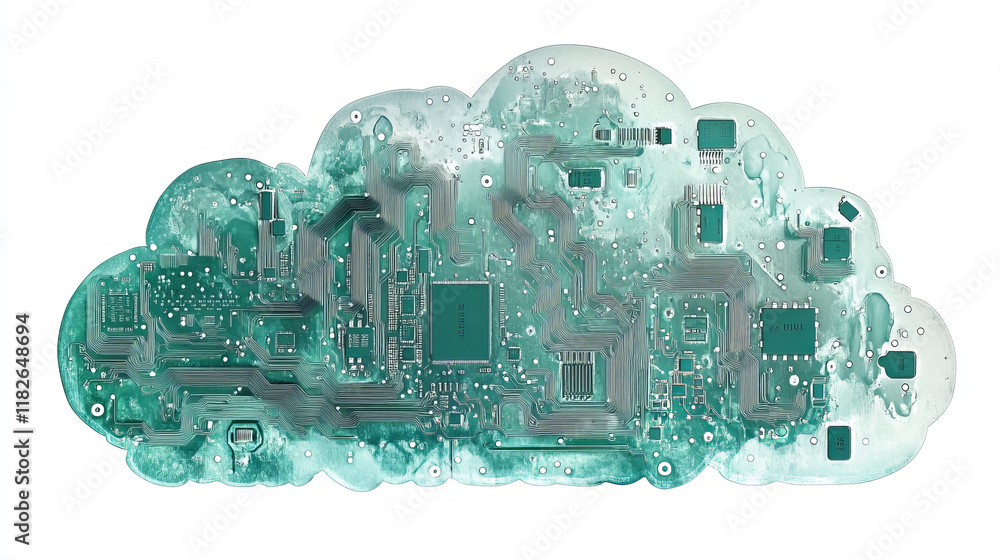 Poster circuit board in the form of a cloud. microchip cloud-based technology background. high- tech vector