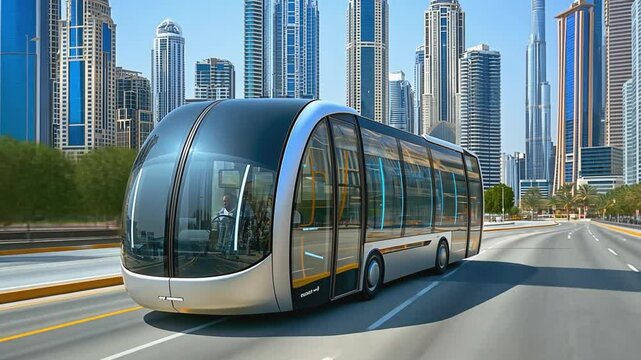 Autonomous electric bus driving in dubai smart city