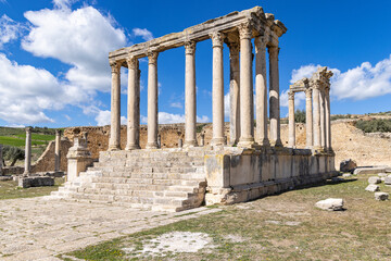 Fototapeta premium Dougga, Beja, Tunisia. Temple of Juno Caelestis at the Roman ruins.