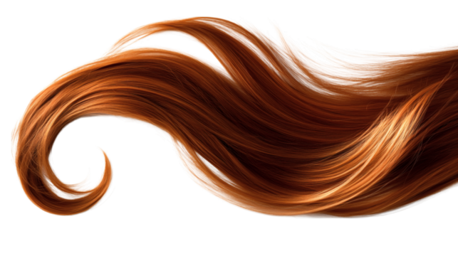 Beautiful young woman with copper-colored glowing hair isolated on white background