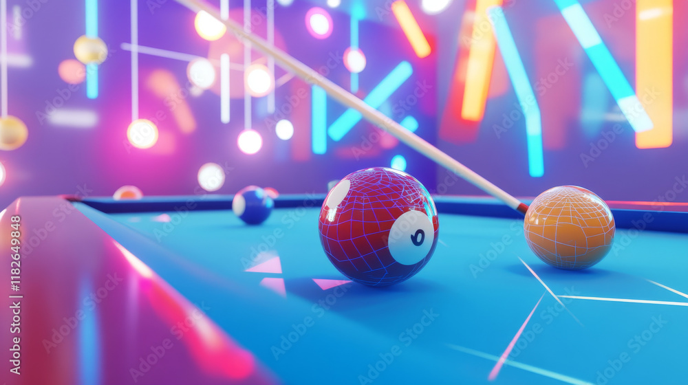 Aufkleber a billiard hologram. a billiard table of polygons, triangles of points and lines. a billiard player 