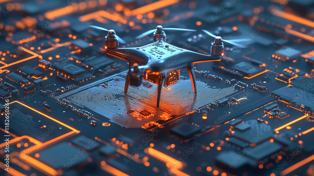 Aufkleber circuit board in the form of a drone. microchip drone background. high- tech vector illustration of 