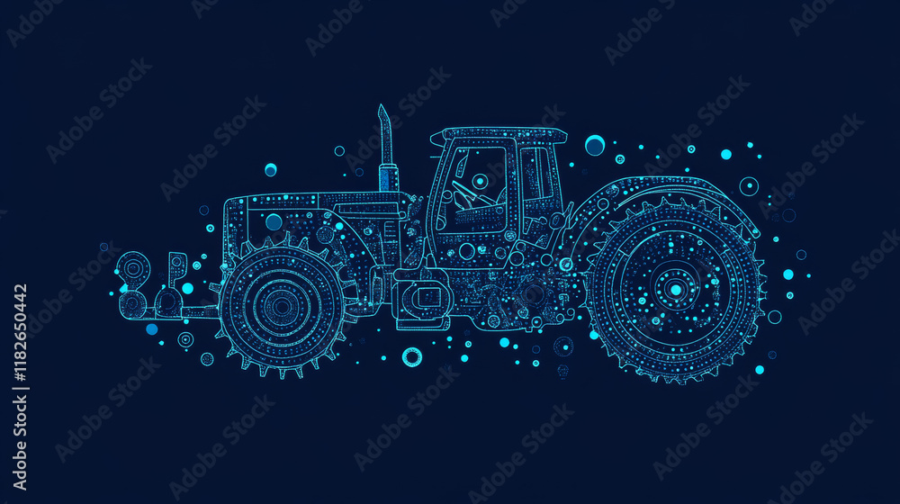 Poster tractor particles. the tractor consists of small circles and dots. vector illustration.