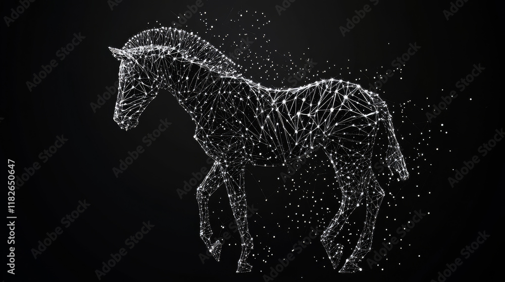 Poster zebra consists of points, lines and triangles. the polygon shape in the form of a silhouette of zebr
