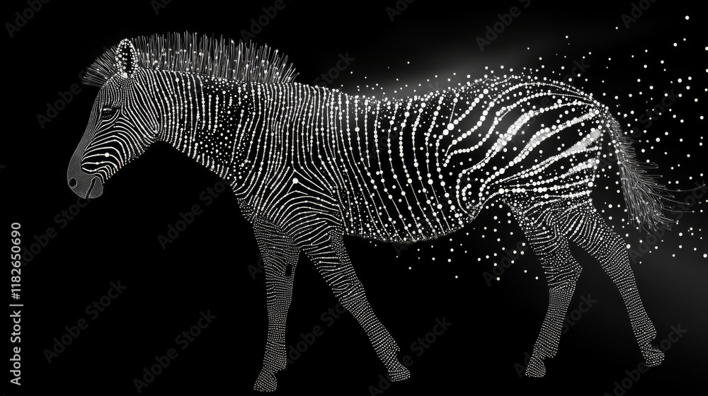Poster zebra consists of points, lines and triangles. the polygon shape in the form of a silhouette of zebr