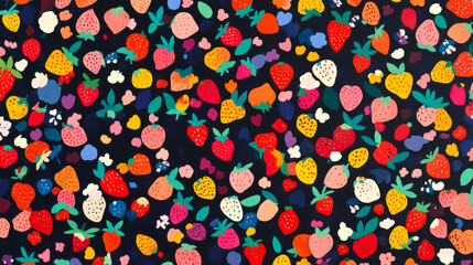 Vector seamless pattern of strawberries. Chaotic strawberries