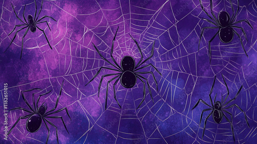 Poster vector seamless pattern in the form of flakes of spiders.
