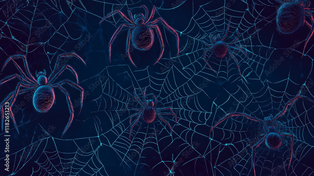 Poster vector seamless pattern in the form of flakes of spiders.