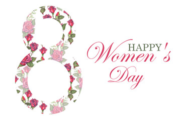 Watercolor illustration postcard for International Women's Day. Postcard with hand-drawn watercolor figure eight with botanical motifs.