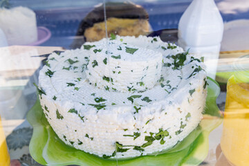 Beja, Tunisia. Fresh cheese at a shop in Testour.