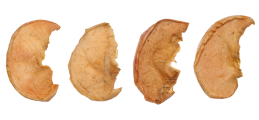 Dried apple slices on isolated background, top view