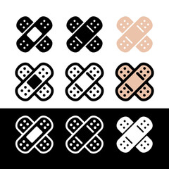 Band-Aid (adhesive plaster) icon. Symbol of treatment or medicine. Attribute of a doctor, pharmacy or hospital. Means of protection and treatment of a wound or cut.