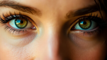 Fototapeta premium A woman's eye with long lashes and a green iris