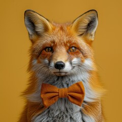 Obraz premium Close up of a fox wearing a bow tie, animal background