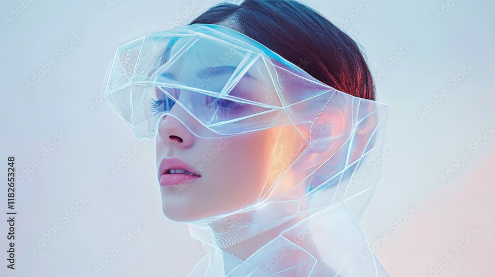 Poster hologram protection. a shield with a check mark of polygons, triangles of points, and lines. protect
