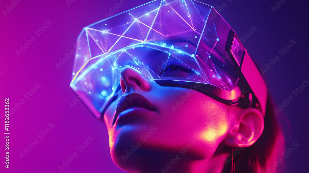 Poster hologram protection. a shield with a check mark of polygons, triangles of points, and lines. protect