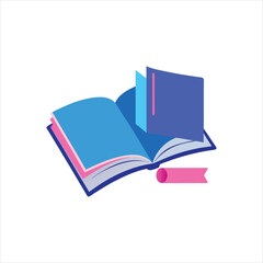 Opened Blue Book with Pink Bookmark Vector Illustration