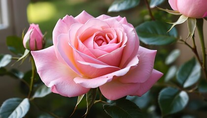 A stunning a pink rose, natural light