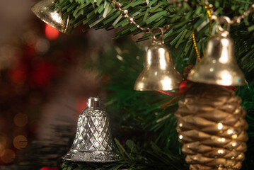 Christmas ornaments, beautiful Christmas decorations in detail, selective focus.
