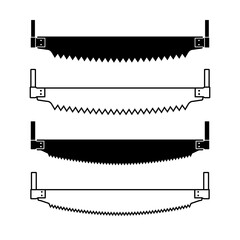Two-handed saw icon. Carpentry and joinery tools. Hand saw, symbol of construction, sawmill or sawmill. Wood saw. Isolated vector illustration on a white background.