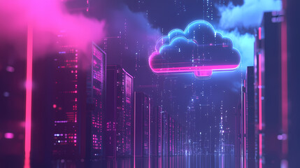 Modern data center with server racks, network connections, and digital light representing cloud computing technology and storage. Cloudspire. Illustration