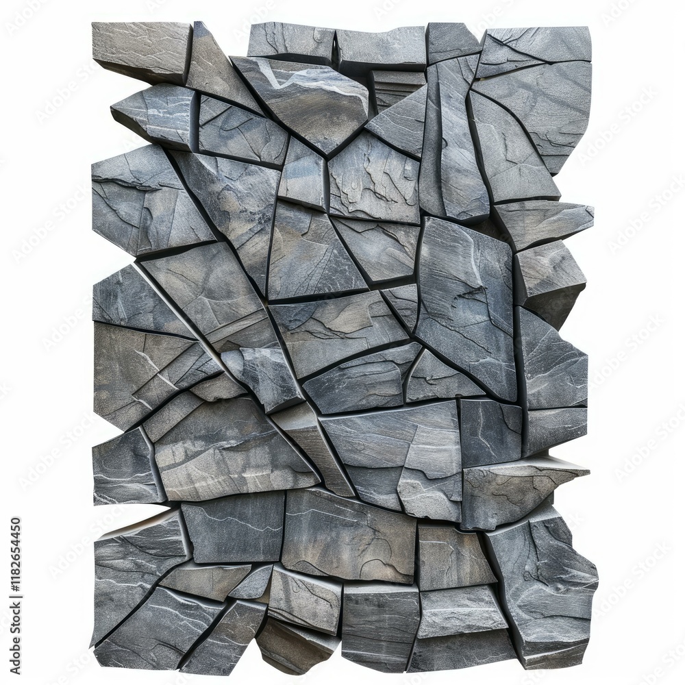 Poster rough stone wall cladding made with irregular shaped tiles, creating a unique and textured surface