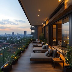 Luxury design balcony skyline city view high resolution hd image