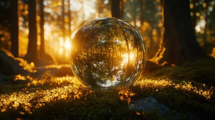 Mystic Forest Path with Sunbeam and Globe