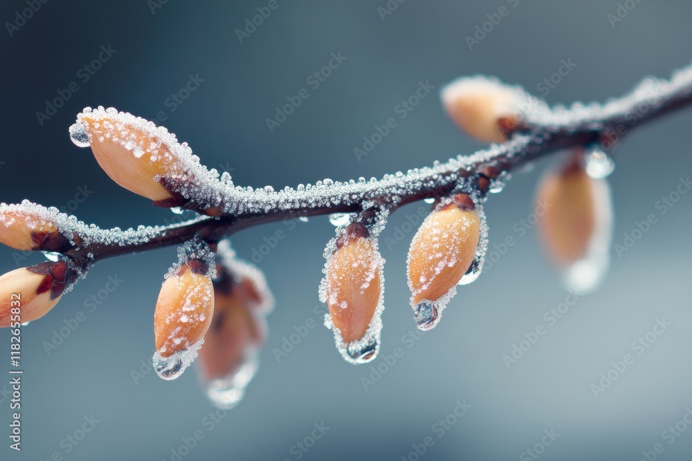 Poster snowy branches adorned with shimmering ice droplets create a captivating winter spectacle. the intri