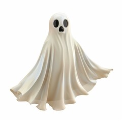 Cute ghost is floating with its mouth open like it's saying boo