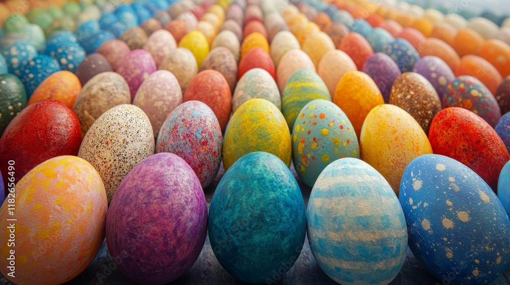 Poster vibrant array of colorful hand-painted easter eggs in various patterns and textures