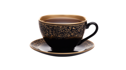 Black cup of tea isolated on white background