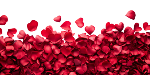 Valentine background with red petals of hearts scattered across a transparent background.. Festive banner, card, background. PNG image	