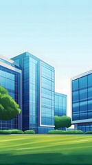 A hospital building with blue windows, in a cartoon style.